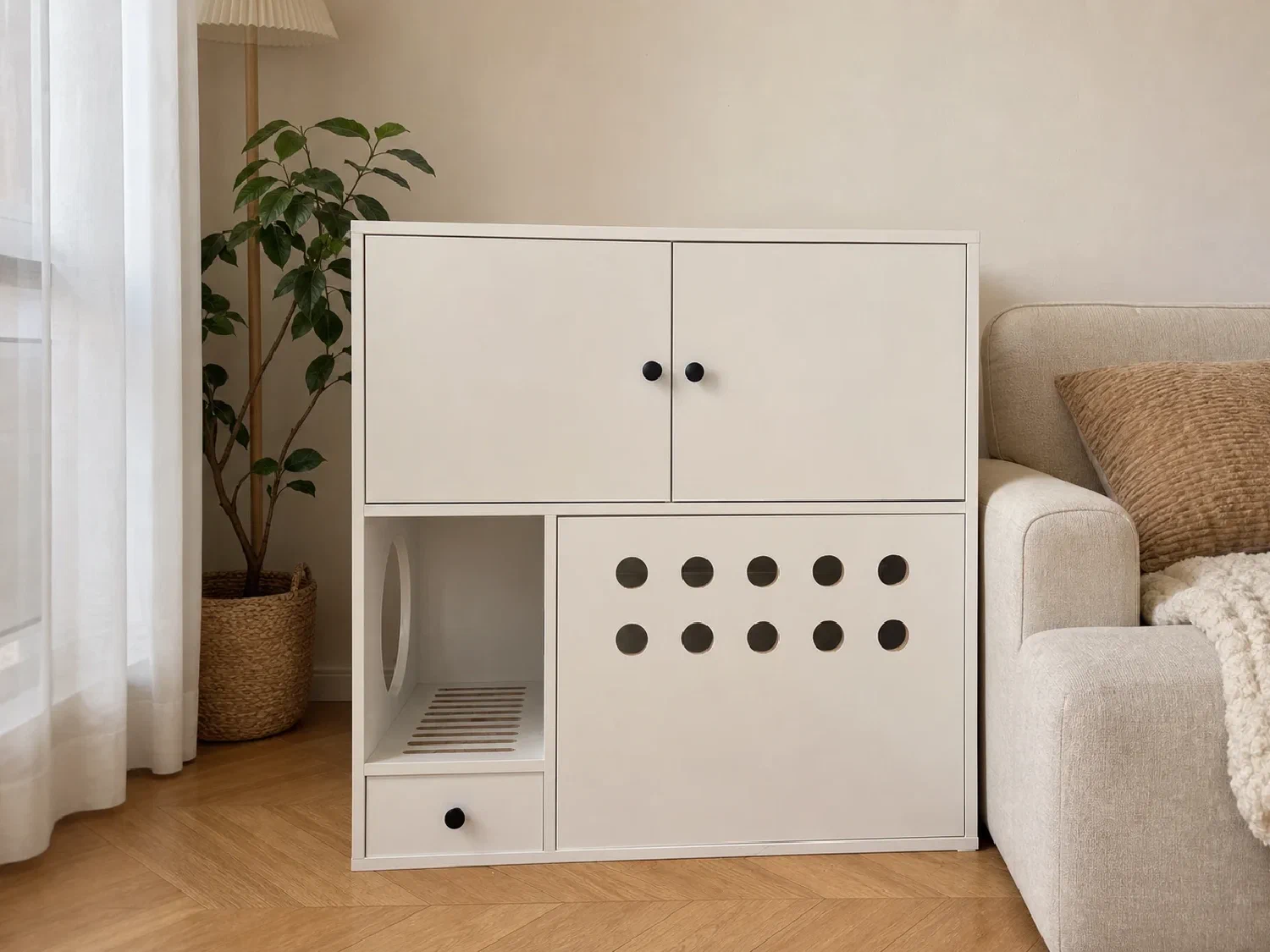 White cabinet in a living-room setting