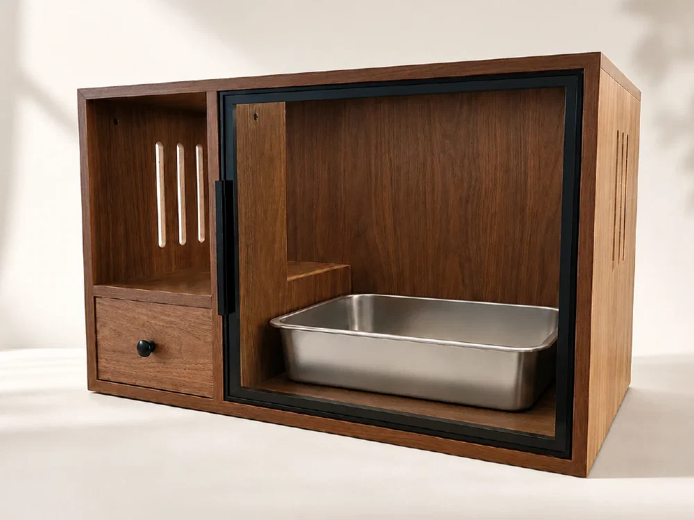 Glass-Front Litter Cabinet — Walnut sample