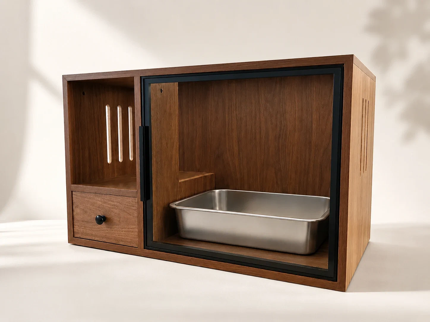 Glass-Front Litter Cabinet — Walnut sample