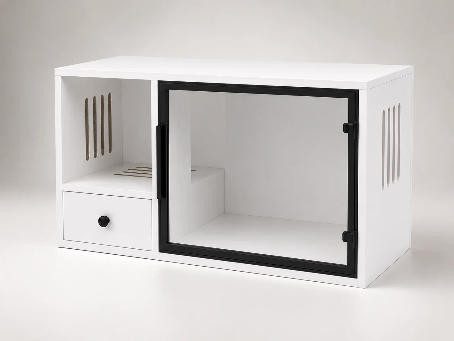 Glass-Front Litter Cabinet — Warm white sample